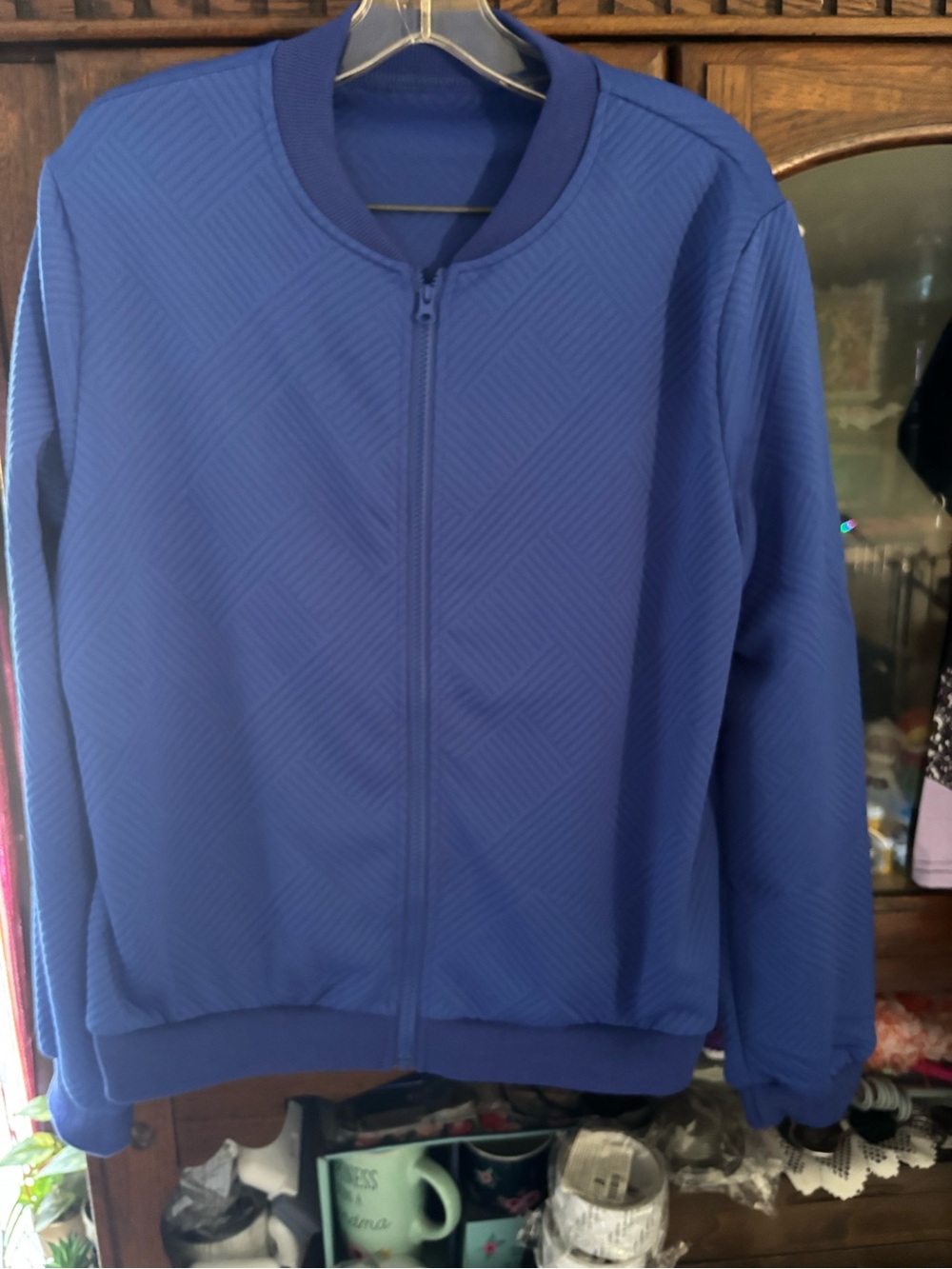 Women's Solid Blue Zip Bomber Jacket